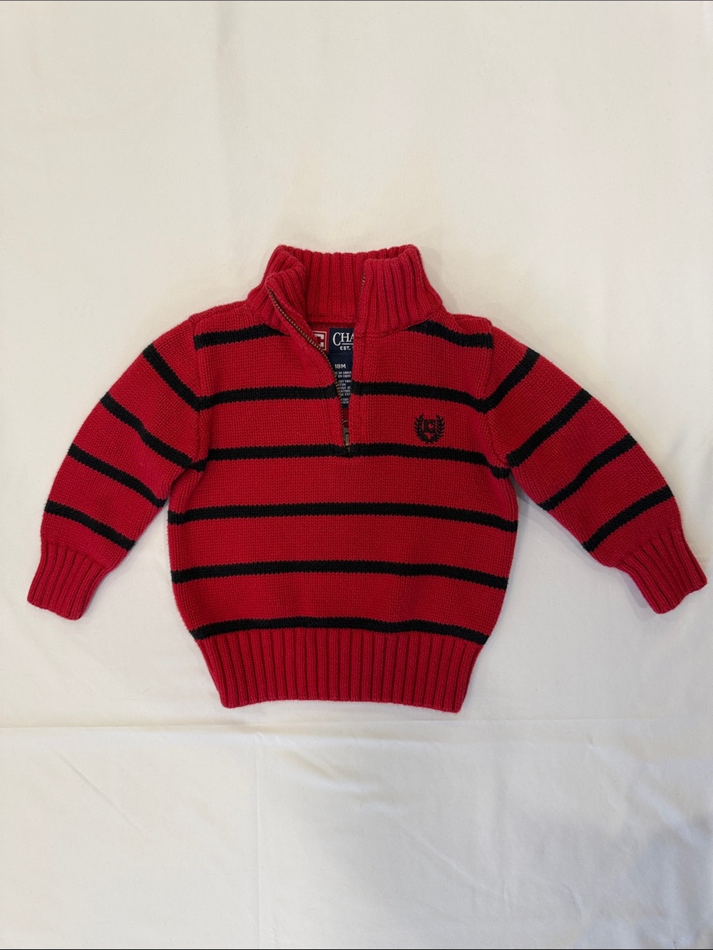Ralph Lauren Red and Black Striped Half-Zip Sweater